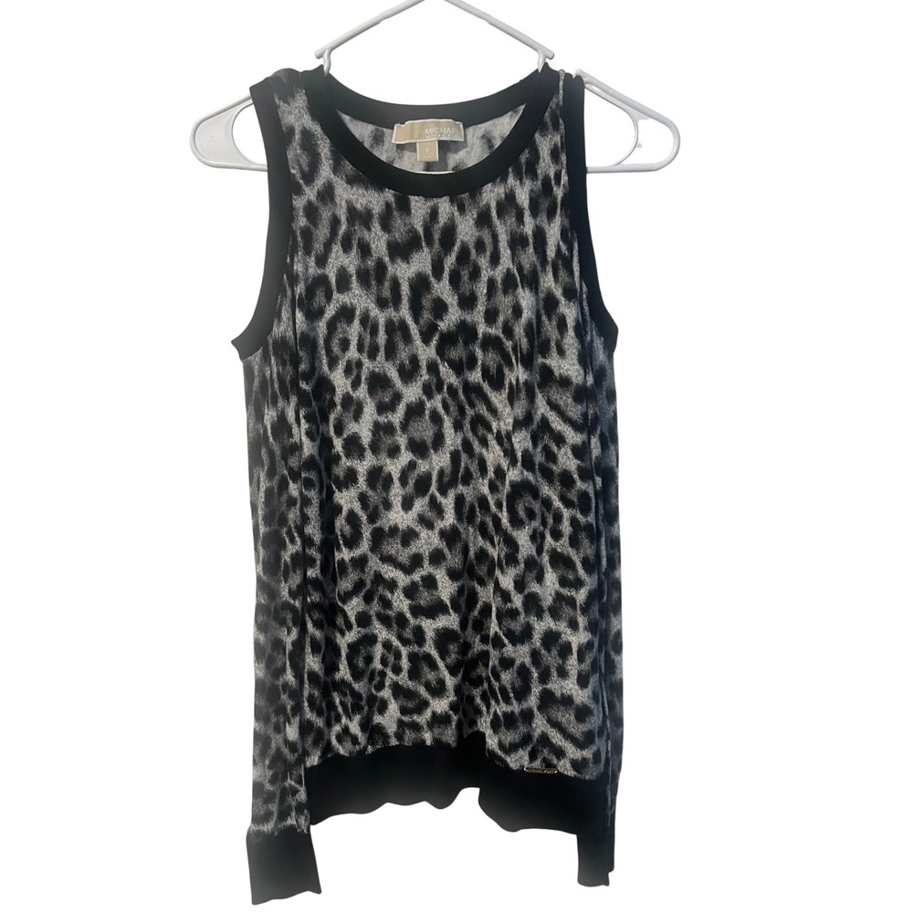 Michael Kors Leopard Cold‎ Shoulder Sweater Womens S Grey